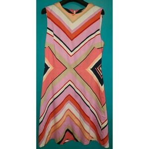Maggy London size 10 Dress Sleeveless Pink Striped Colorful Knee Length